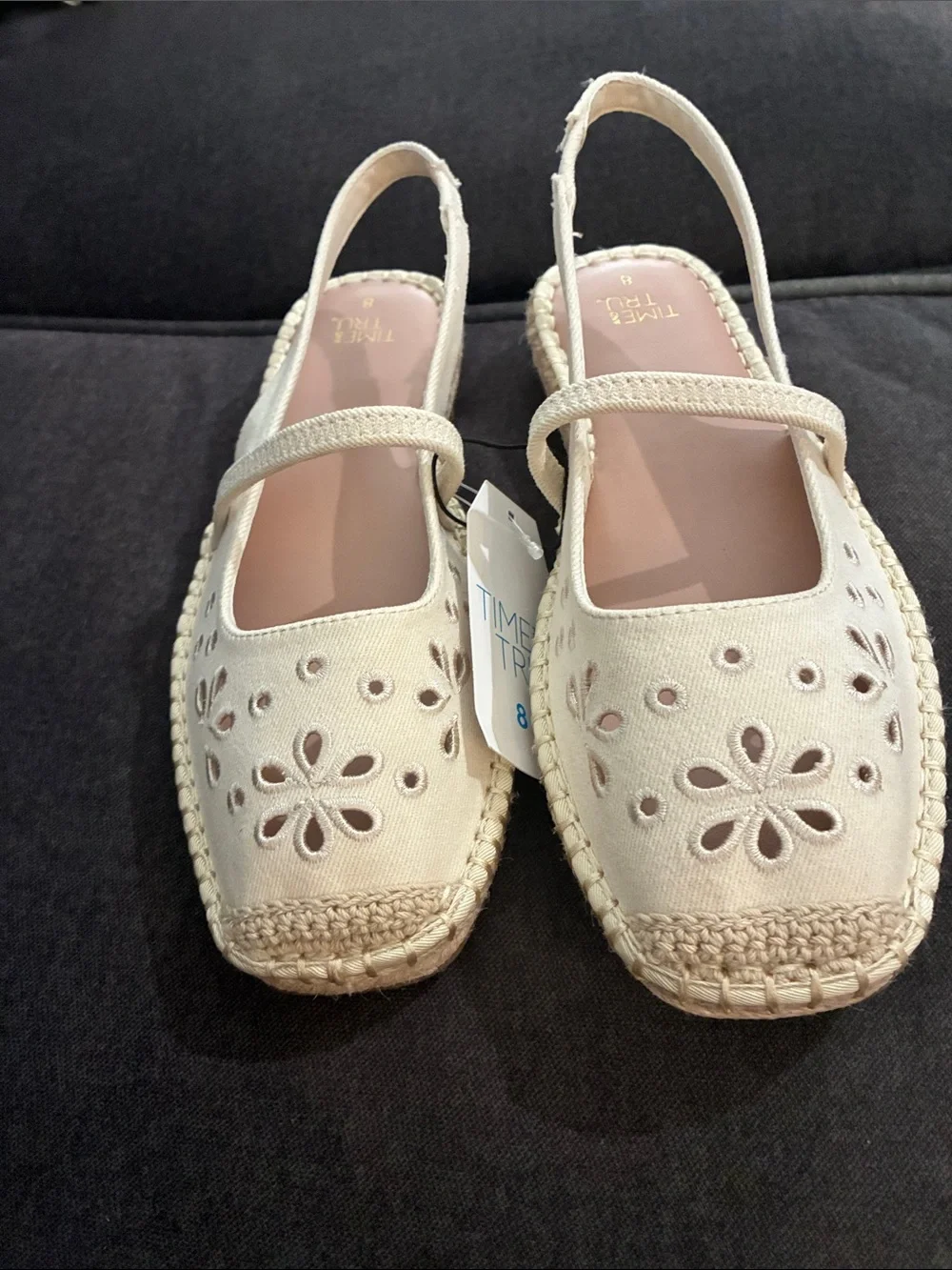 Time and Tru Cream Floral Cutout Slingback Espadrille Flats